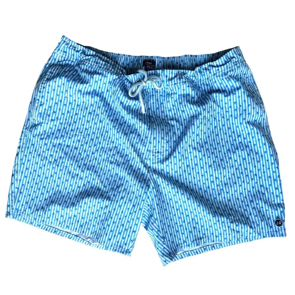 Johnnie-O Grenada Swim Trunks in Blue Stripe & Palm Print Size XXLarge